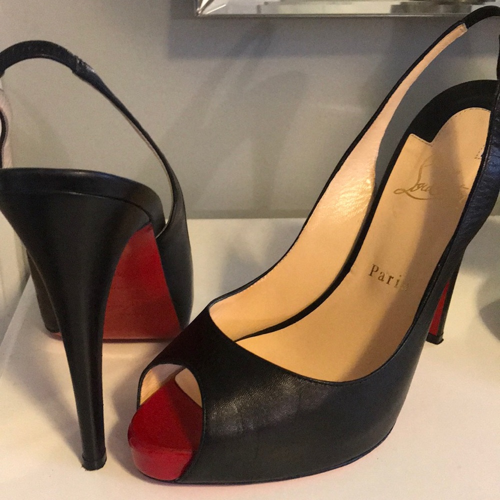 Christian Louboutin Black and Red Peep Toe Heels